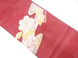 絽　流水に枝花模様織り出し　名古屋帯